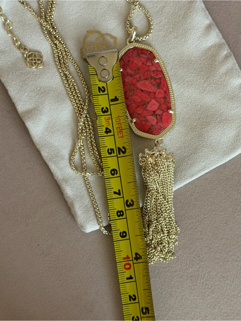 Kendra Scott Rayne Gold Long Tassel Necklace – Red/Coral Composite Stone
